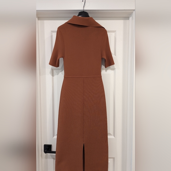 NWOT Brown Scanlan Theodore Crepe-Knit Polo Midi Dress Size Small - Picture 4 of 7